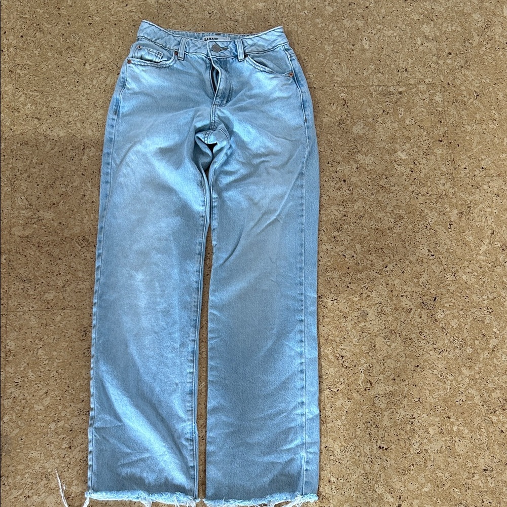 Garage Light Blue Wide-Leg Jeans with Raw Hem